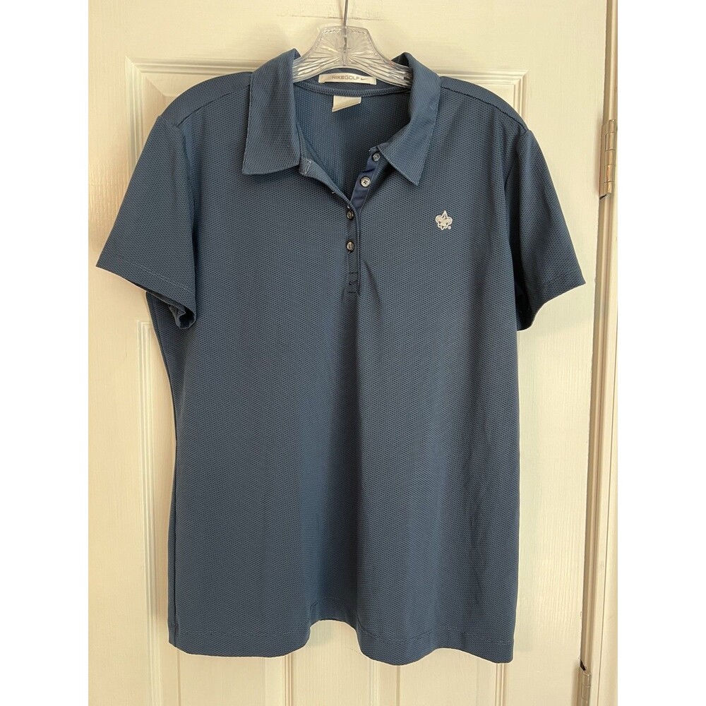 Nike Golf Women's XL Polo Shirt Navy Blue Sphere Dry Diamond Embroidered Crest
